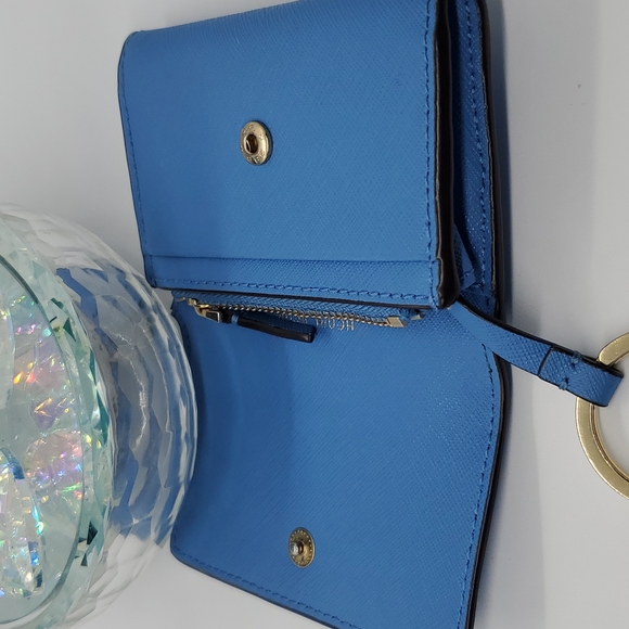 HENRI BENDEL Sky Blue Centennial Stripe Leather Keychain Wallet Coin Purse - Picture 5 of 10